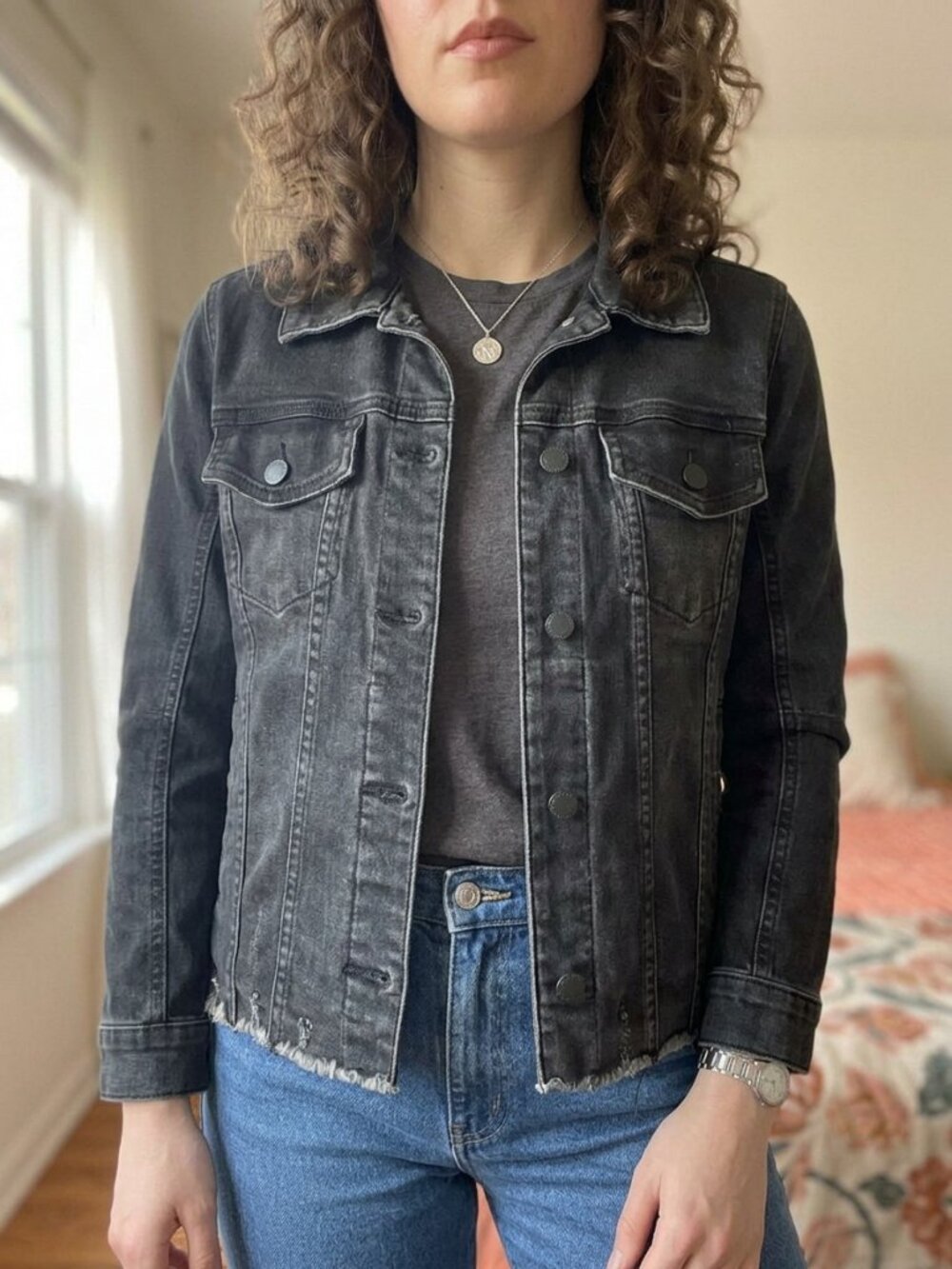 Just USA Black Washed Denim Jacket for Men - Classic Button-Front
